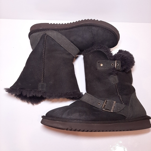 Kirkland Signature Sheepskin Shearling Boots Mid Calf Foldover Buckle Winter - Picture 4 of 15